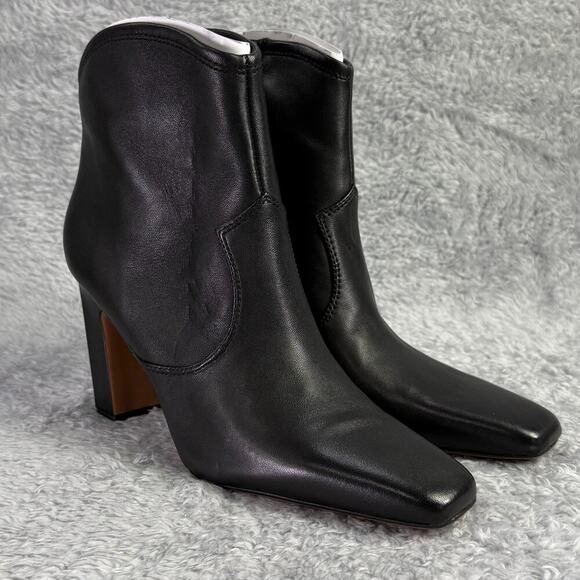 Franco Sarto Bayden Black Leather Boots Square Toe Booties Women's Size 7 M - Picture 1 of 10